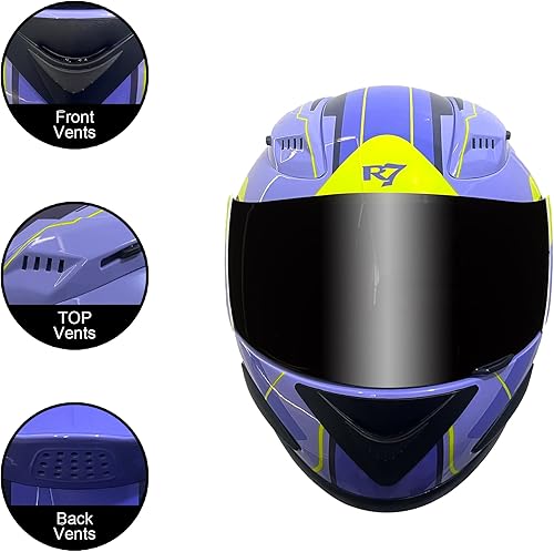 Miniatura 2 de KRN - Casco integral para motocicleta con visera de color negro, aprobado por DOT - Casco balaclava morado