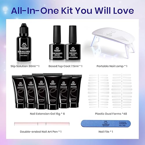 Miniatura 65 de Beetles - Kit de extensión de gel de uñas de polietileno, 6 colores de gelatina nude con solución deslizante, mejora de uñas para principiantes y 0