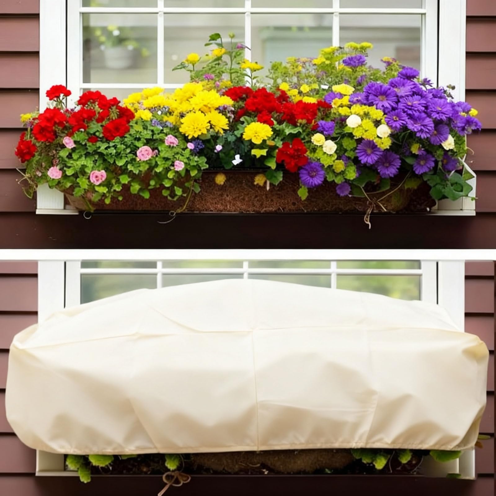 Osłona Roślin Na Mróz Zimowa Izolacyjna Pokrowiec Na Skrzynki Z Sznurkiem Wytrzymała Osłona Z Polaru Na Balkon Rośliny W Doniczkach I Ogród(Beige,150cm*40cm*45cm)