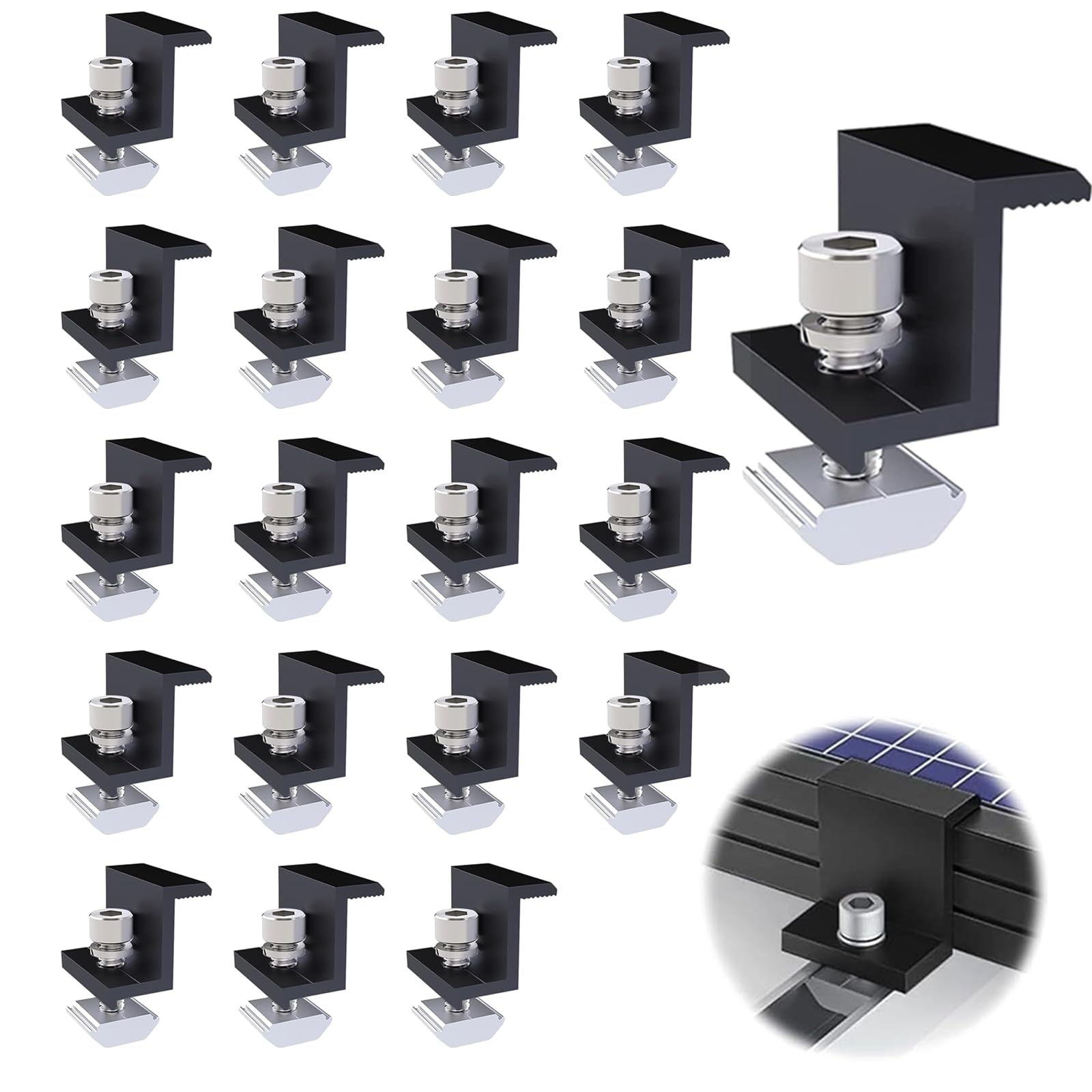 20 Stück Solarpanel Halterung Endklemmen, 35mm Aluminium PV Modul Klemmen Kit, Z-Halterung für Solarpanel Befestigung, Solarhalterungen Solarmodulhalter für Wohnmobil Flachdach Boot