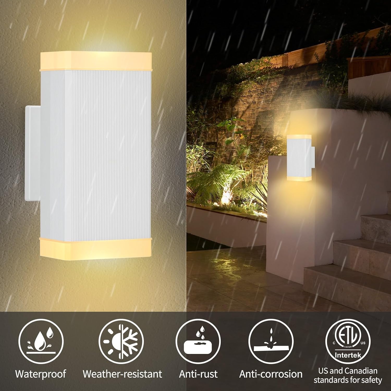 Outdoor Wall Lantern, Waterproof Exterior Wall Light, Anti-Rust Aluminum Wall Mount Lighting Rectangular Design – Up and Down Lights Outdoor for Porch, Patio or Garage, 2 Pack