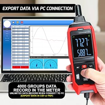 Luftfeuchtigkeits- und Temperaturdatenlogger Digitales Psychrometer HVAC Feuchtkugel-Thermometer 4000 Daten speicherbar & exportierbar großer LCD mit Alarm