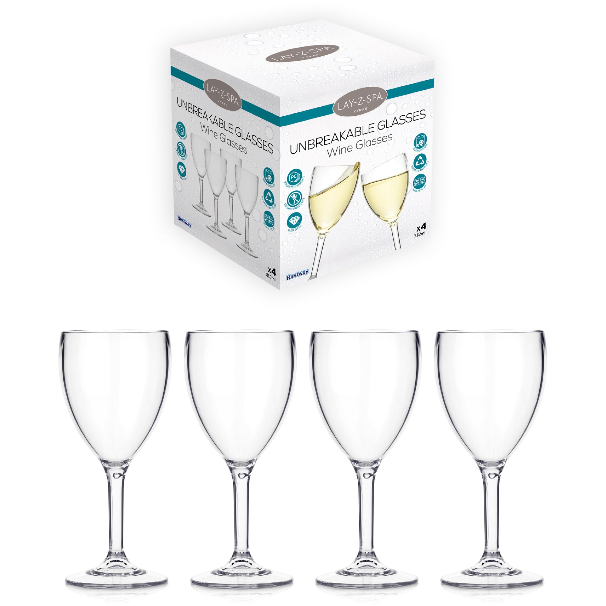 Lay-Z-Spa BWA0006 Bicchieri da vino in plastica infrangibili ultra trasparenti riutilizzabili lavabili in lavastoviglie per vasche idromassaggio piscine