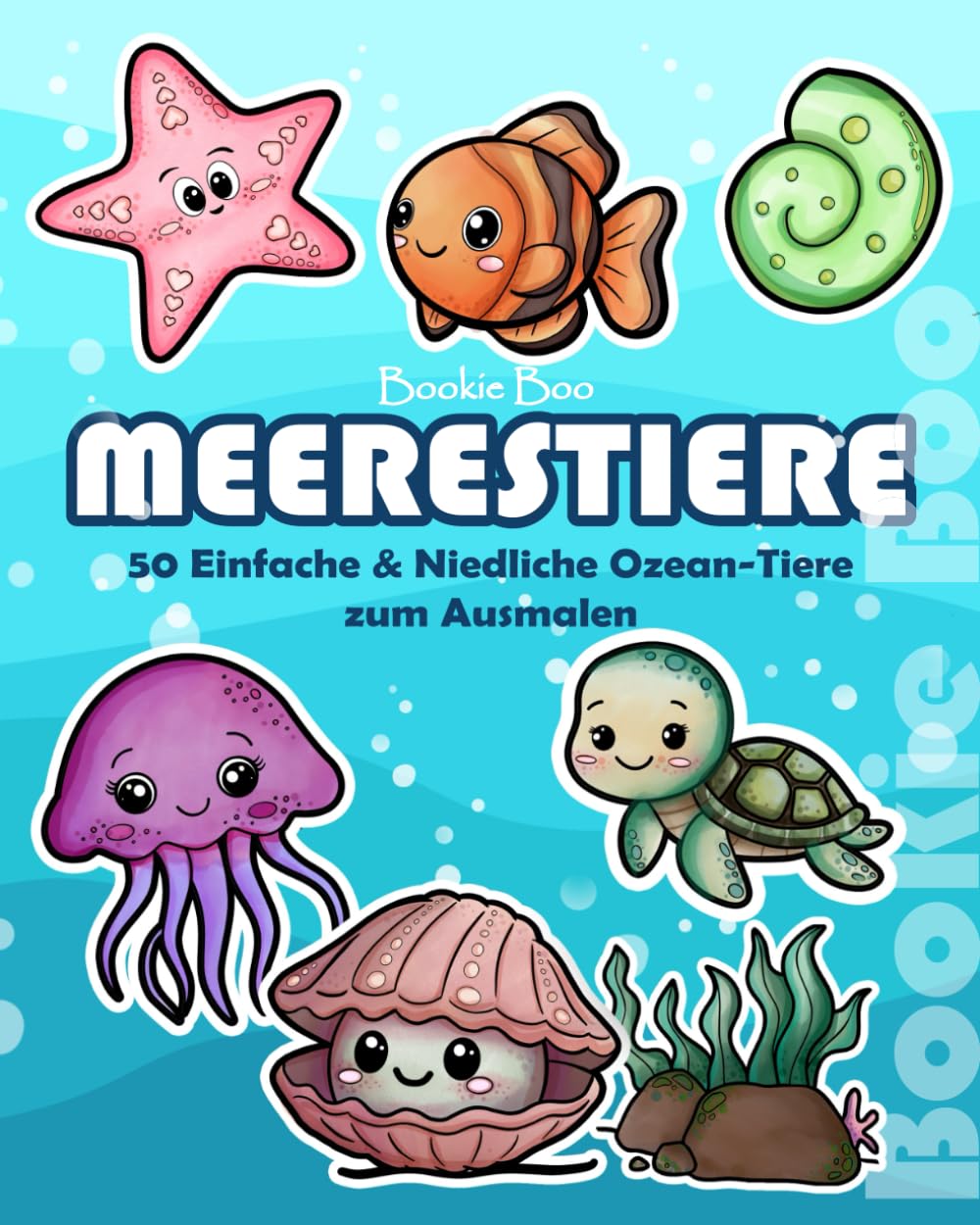 Meerestiere Malbuch: 50 niedliche Meerestiere zum Ausmalen für Kinder ab 4 Jahren – Einfaches Ozean-Malbuch mit Haien, Delfinen, Kraken, Schildkröten, ... & frühe Förderung für Mädchen und Jungen