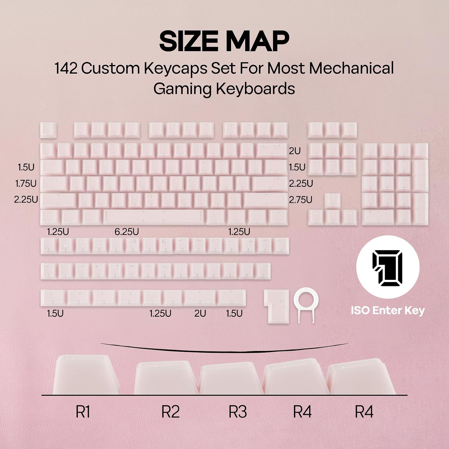 EPOMAKER Creamy Jade PBT Keycaps, 142 Keys, Double Shot, Cherry Profile, 60%/75%/96%/Full Size, Custom Keyboard Keycaps Set for Mechanical Gaming Keyboard (Pink)