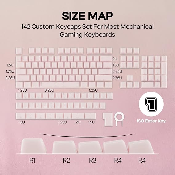 EPOMAKER Creamy Jade PBT Keycaps, 142 Keys, Double Shot, Cherry Profile, 60%/75%/96%/Full Size, Custom Keyboard Keycaps Set for Mechanical Gaming Keyboard (Pink)