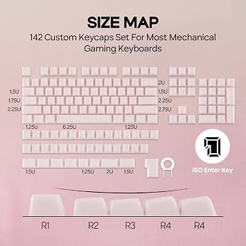 EPOMAKER Creamy Jade PBT Keycaps, 142 Keys, Double Shot, Cherry Profile, 60%/75%/96%/Full Size, Custom Keyboard Keycaps Set for Mechanical Gaming Keyboard (Pink)