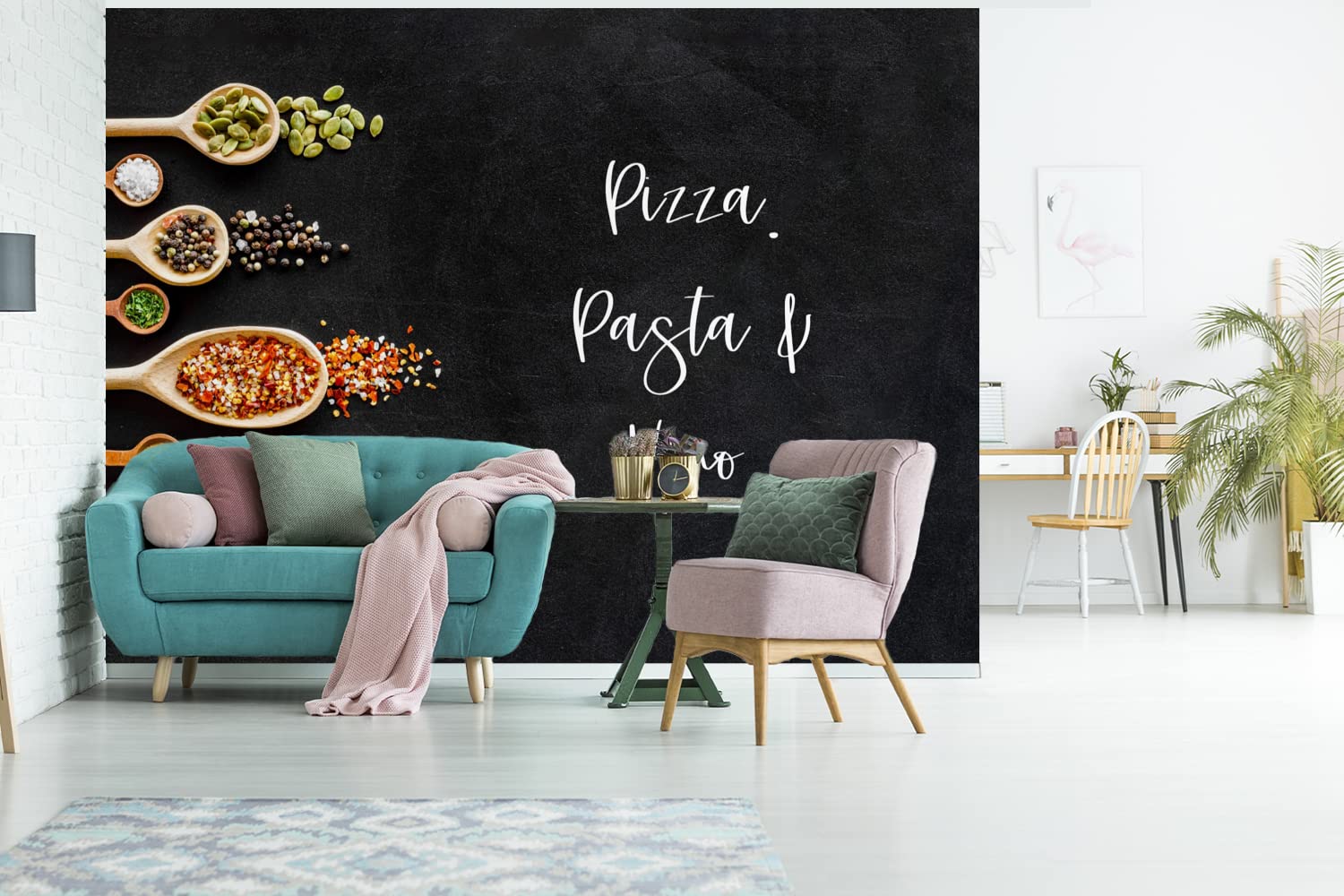 Selbstklebend Tapete Wandpapier Wandaufkleber Fototapete Tapeten Wanddeko 295x220 cm Pizza. Pasta und Wein. - Zitate - Lebensmittel - Gewürze - Sprichwörter