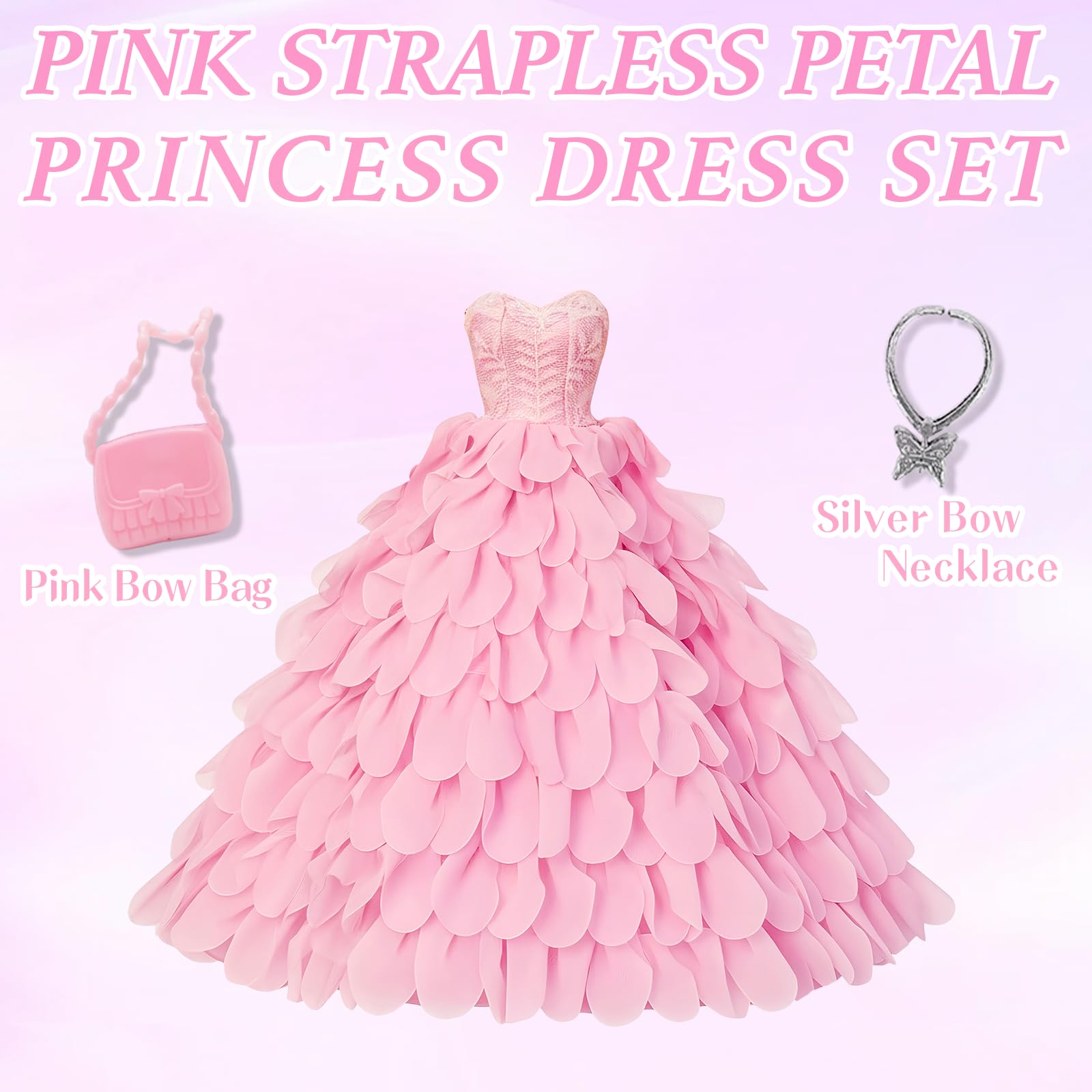 21 vestiti per bambole per bambole da 21,5 cm, compatibili con Barbie senza spalline da principessa, set in maglia grossa, set da palcoscenico, collo, petali, abito da sirena, colorato, set da 10