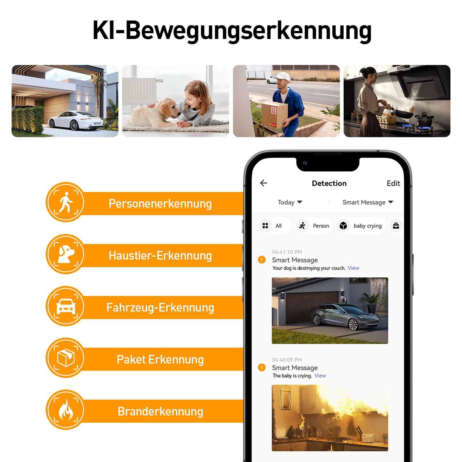 AMOROM WLAN Überwachungskamera Innen 360°, KI-Kamera Überwachung mit Benutzerdefinierte Szenariowarnungen(Reduzieren Sie Fehlalarme), Funktioniert mit Alexa, 2,4G WiFi, 4 Stück