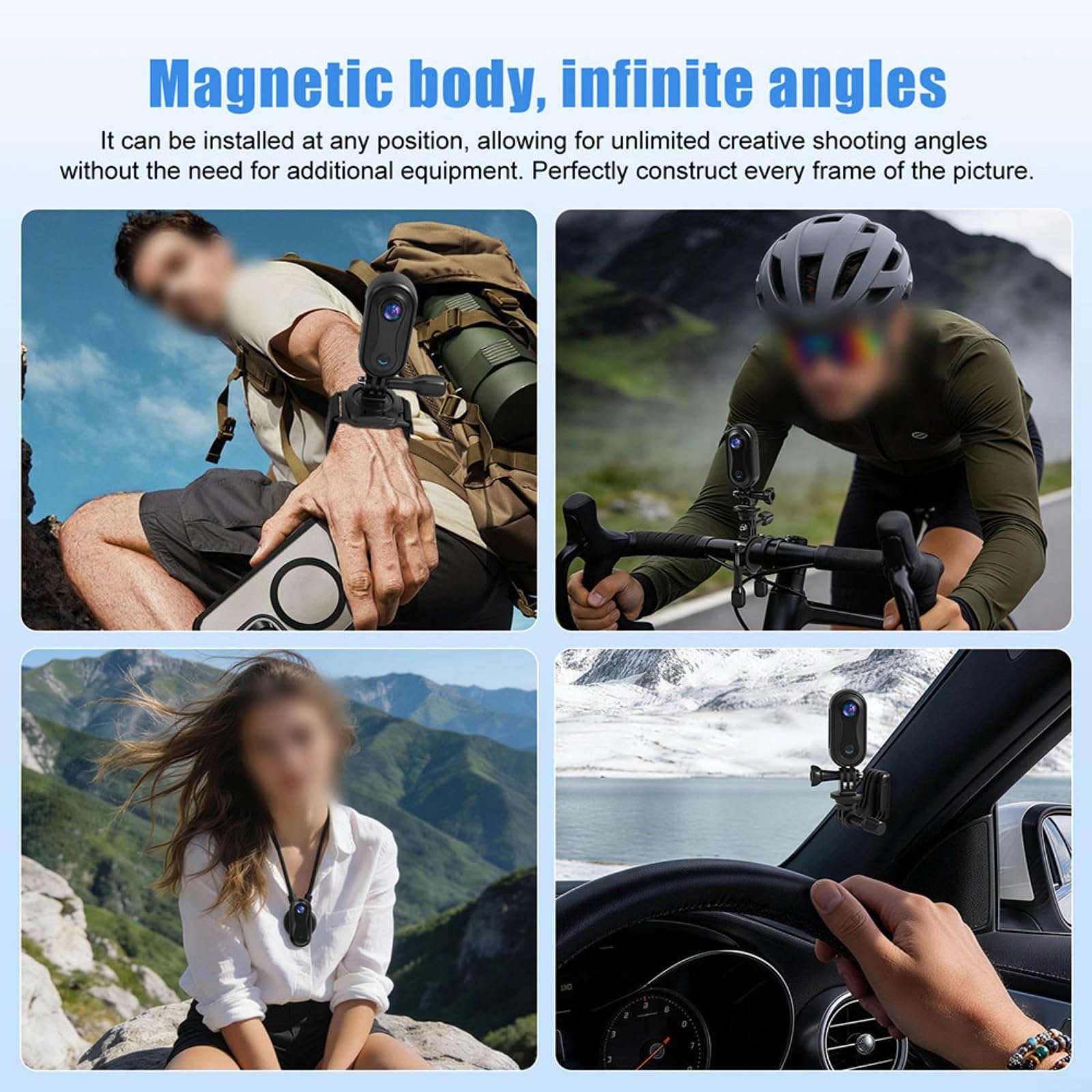 Action Camera 1080P con visione notturna e obiettivo grandangolare da 120 gradi, per vlogging, ciclismo, sci, surf, ciclismo, avventure all'aria aperta, include dieci accessori (bianco)