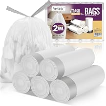 Small-Garbage-Bag 2-Gallon-Size Trash Bags Drawstring - Unscented Clear White Mini Bulk Drum Plastic Liners Recycling for Kitchen Office Bathroom Can Waste Basket, 5 Rolls, 120 Counts