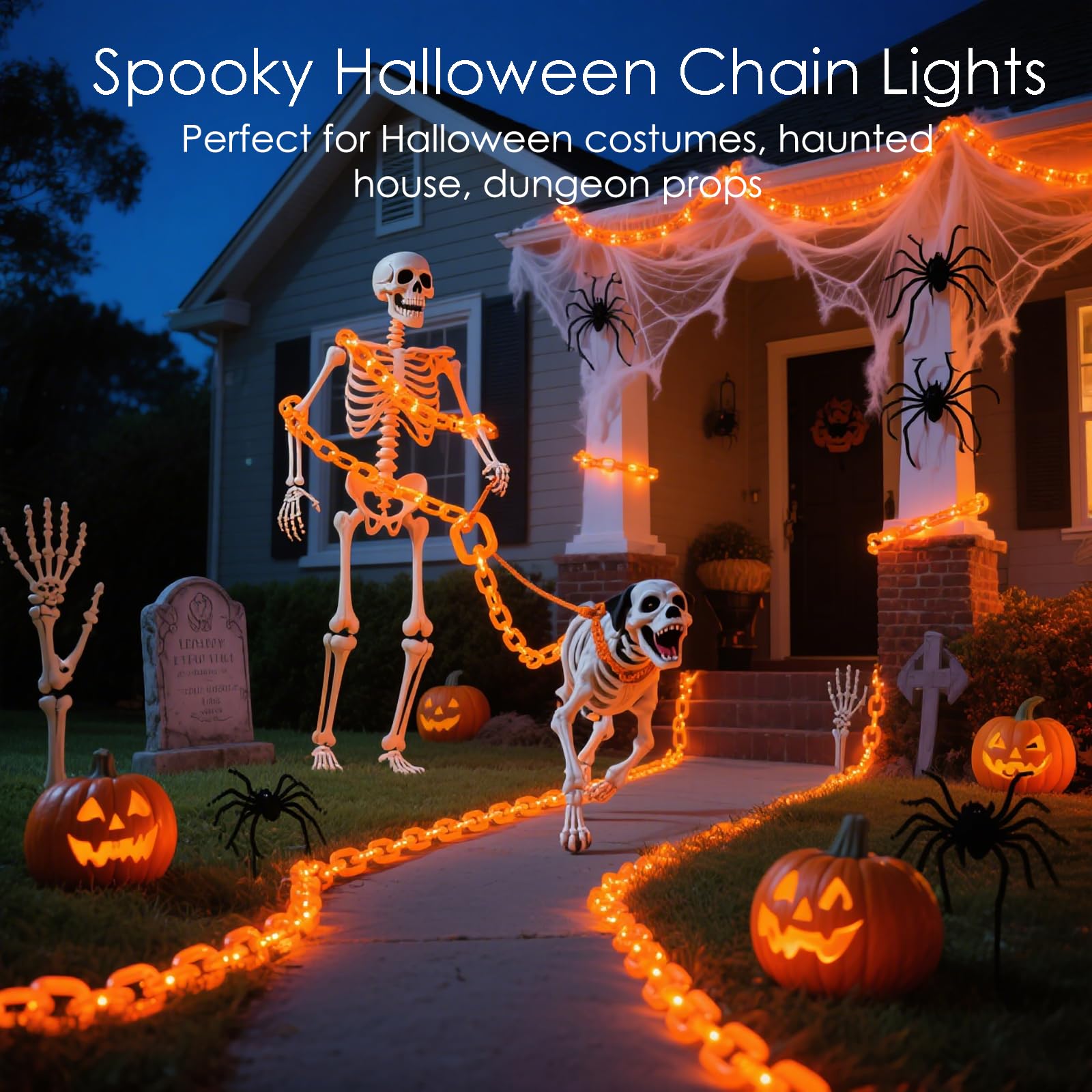 Luci di Halloween a batteria, timer 102 LED arancione prigione catena luci, 8 modalità impermeabili decorazioni di Halloween all'aperto interni casa infestata, zucca, portico, cortile, decorazione per