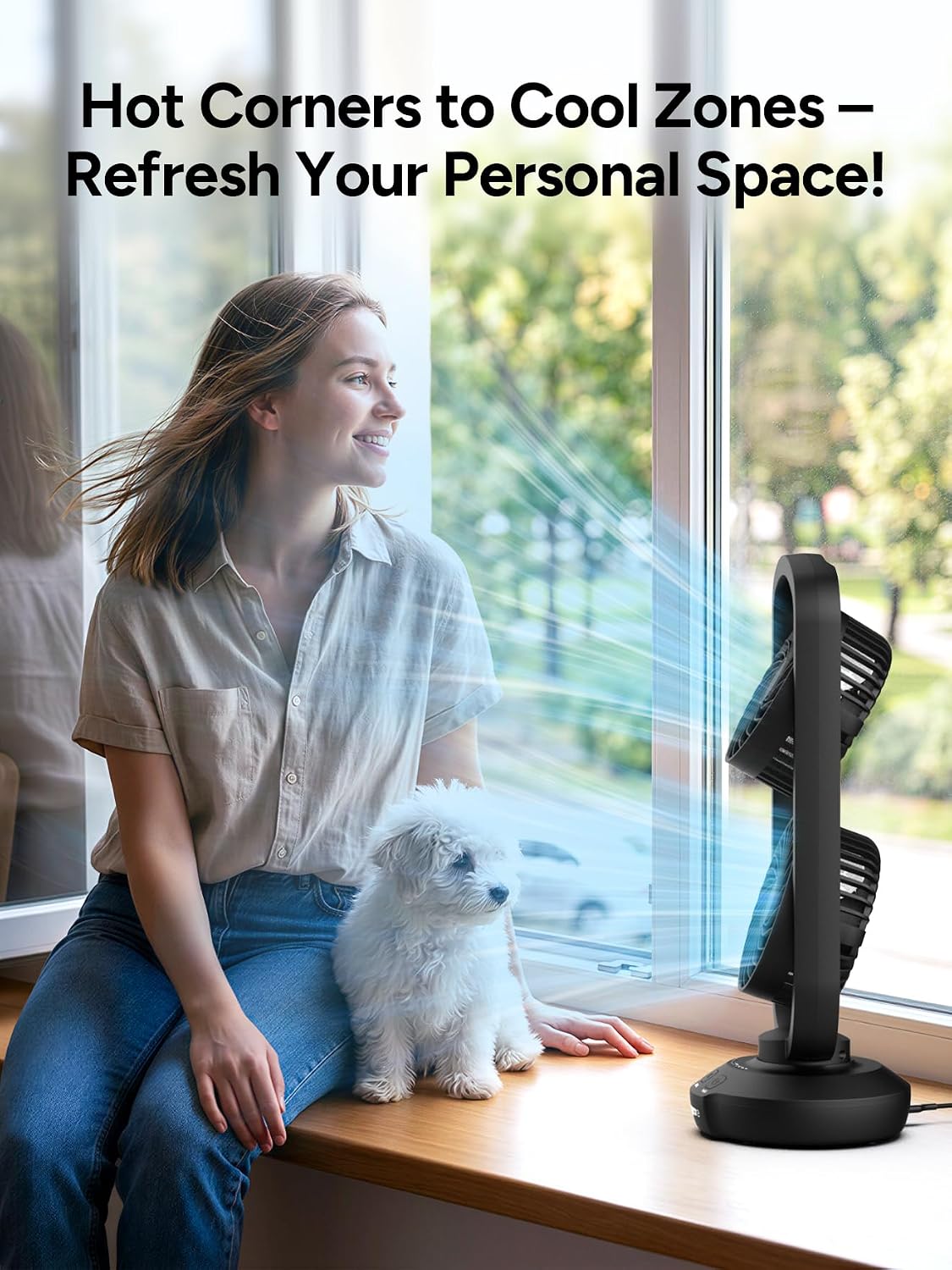 DR.PREPARE Dual Oscillating Tower Fan with 270° Tilt, 105° Oscillating, 3 Speeds and 3 Auto-Off Timer, Portable USB Powered Desk Fan for Bedroom Office Home Desk, Powerful Airflow 15 Inch