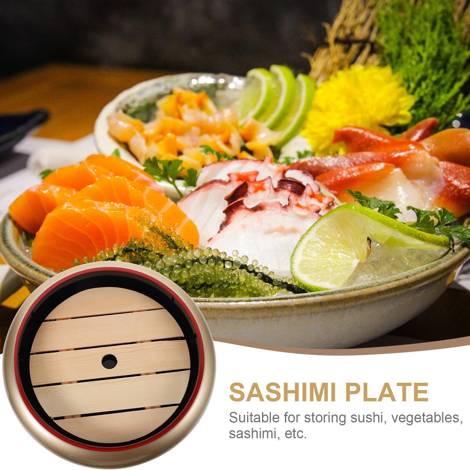 Gatuida Assiette de Sushis et Sashimi Facile à Nettoyer Réutilisable en Bois et Abs 2 Pièces Style Japonerie pour Présentation la Maison