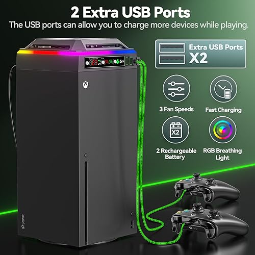 Vista 7 de Cooling Fan for Xbox Series X Console with RGB Light, Charger Station with 2 x 2640 mWh Rechargeable Battery Packs for Xbox SeriesOne-XSElite
