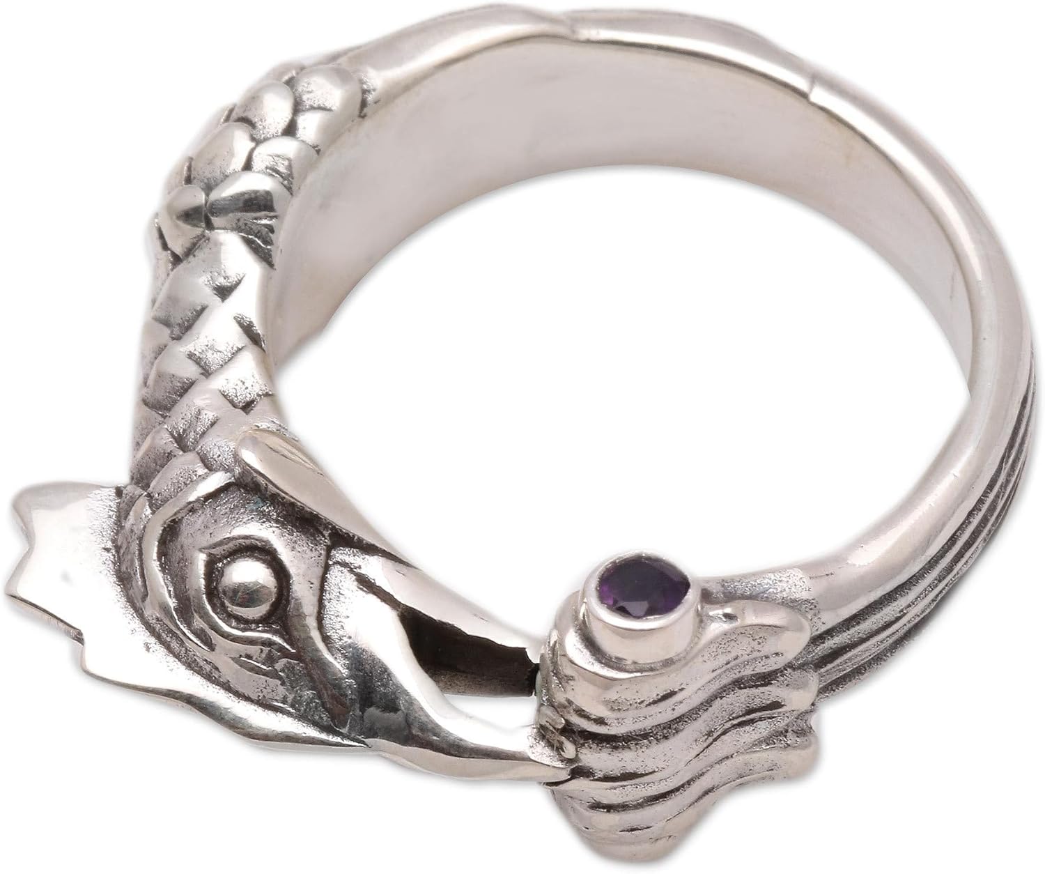 NOVICA Artisan Handcrafted Men's Amethyst Ring Sterling Silver Purple Band Indonesia Animal Themed Birthstone Bird [crownbezel 0.4 in L x 0.9 in W x 0.7 in H Band Width 4 mm W] ' Rooster'