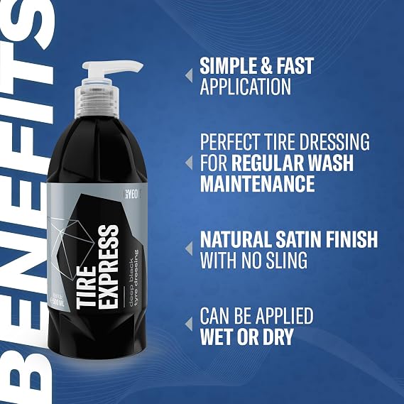 Gyeon Tire Express Natural Finish Satin Tire Shine and Dressing 500ml | Water-based satin tire dressing with UV protection - apply wet during washing or dry for a natural factory-fresh finish