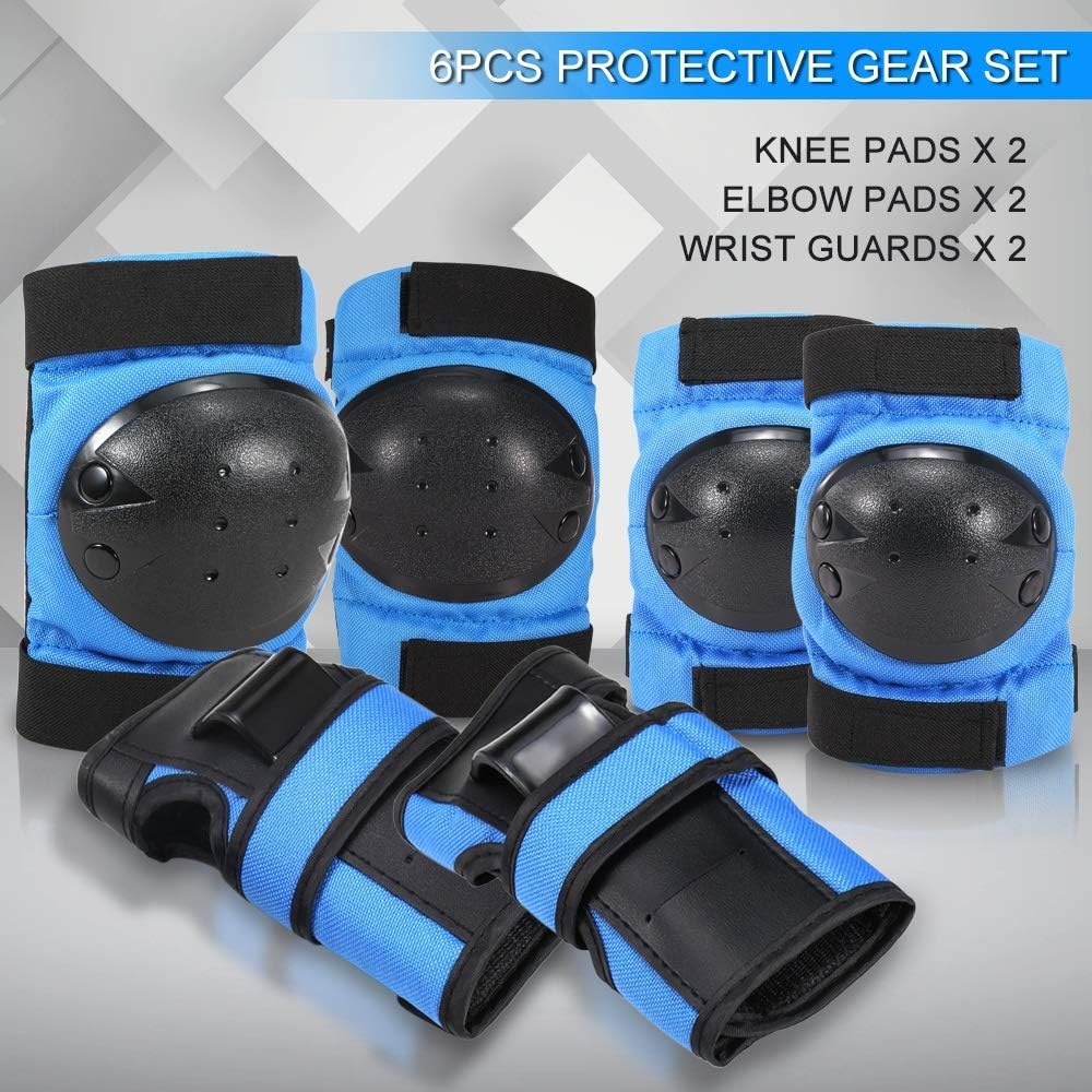Protective Gear Set 6 in 1 Knee Elbow Pads Wrist Guards Multi Sports Safety Protection Pads for KidsScooter Skating Cycling