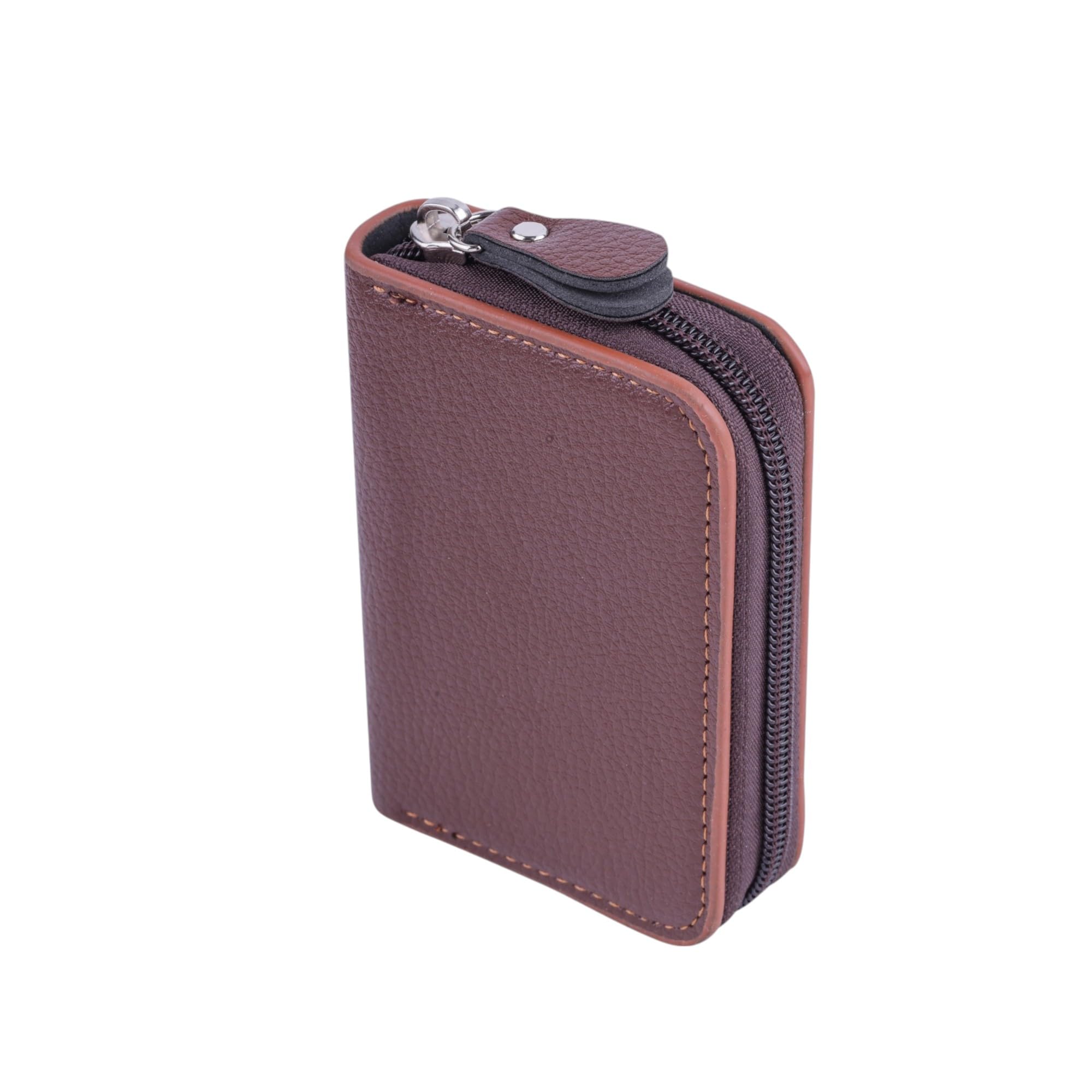 Classic 9 Slots Leather Credit Debit ATM Card Holder Case Wallet for Men & Women (10.5 x 7 x 2 cm)-Brown-image-12