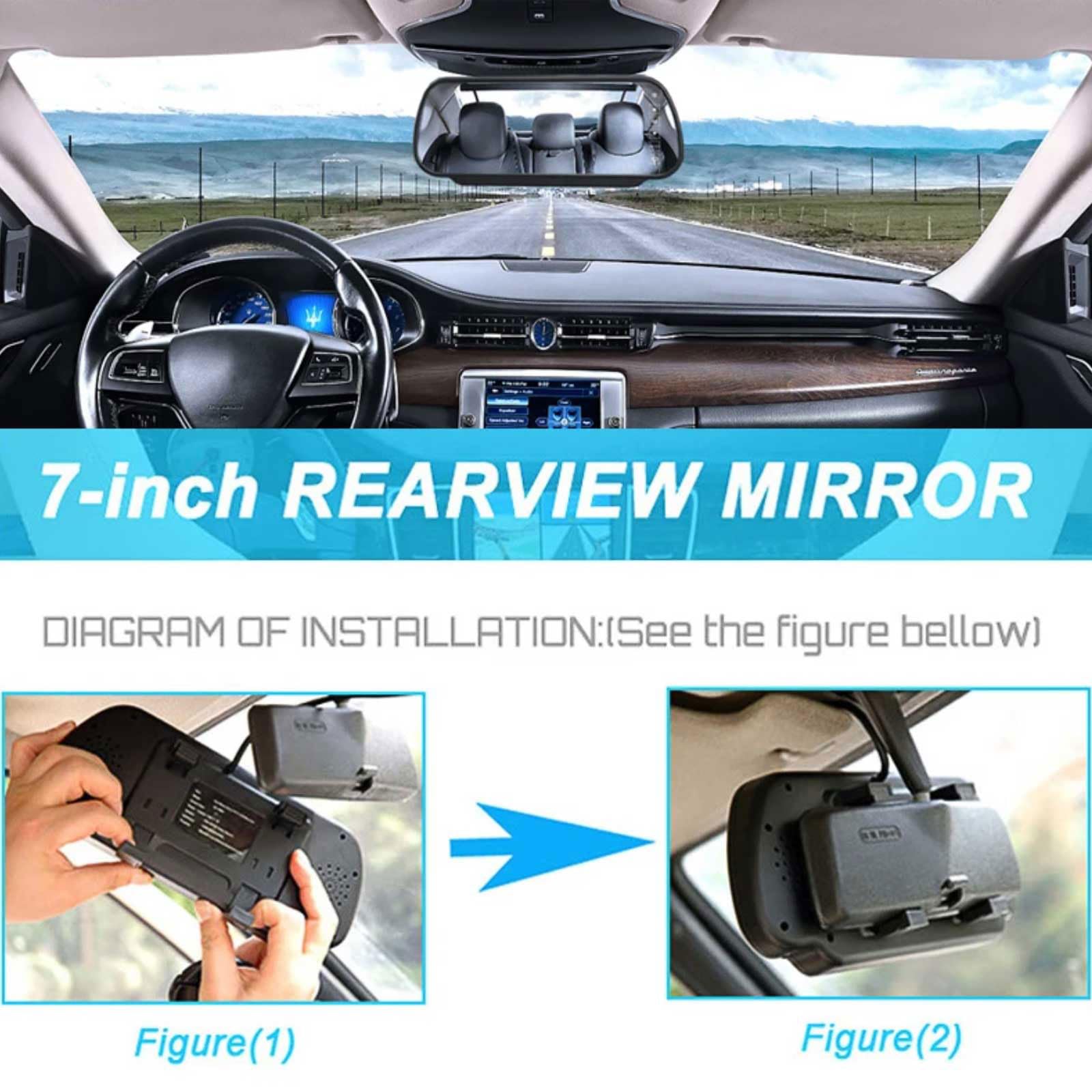 4PIN White Dual Lens RVs Reversing Camera with 7 inch Rear View Mirror Monitor, Night Vision Waterproof Reverse Backup Camera for Motorhome Truck Caravan 12V-24V