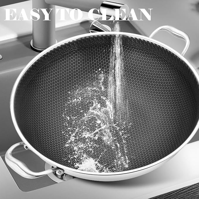 Wok de acero inoxidable 316 con tapa y cesta de vapor 17.3 pulgadas miniatura 6