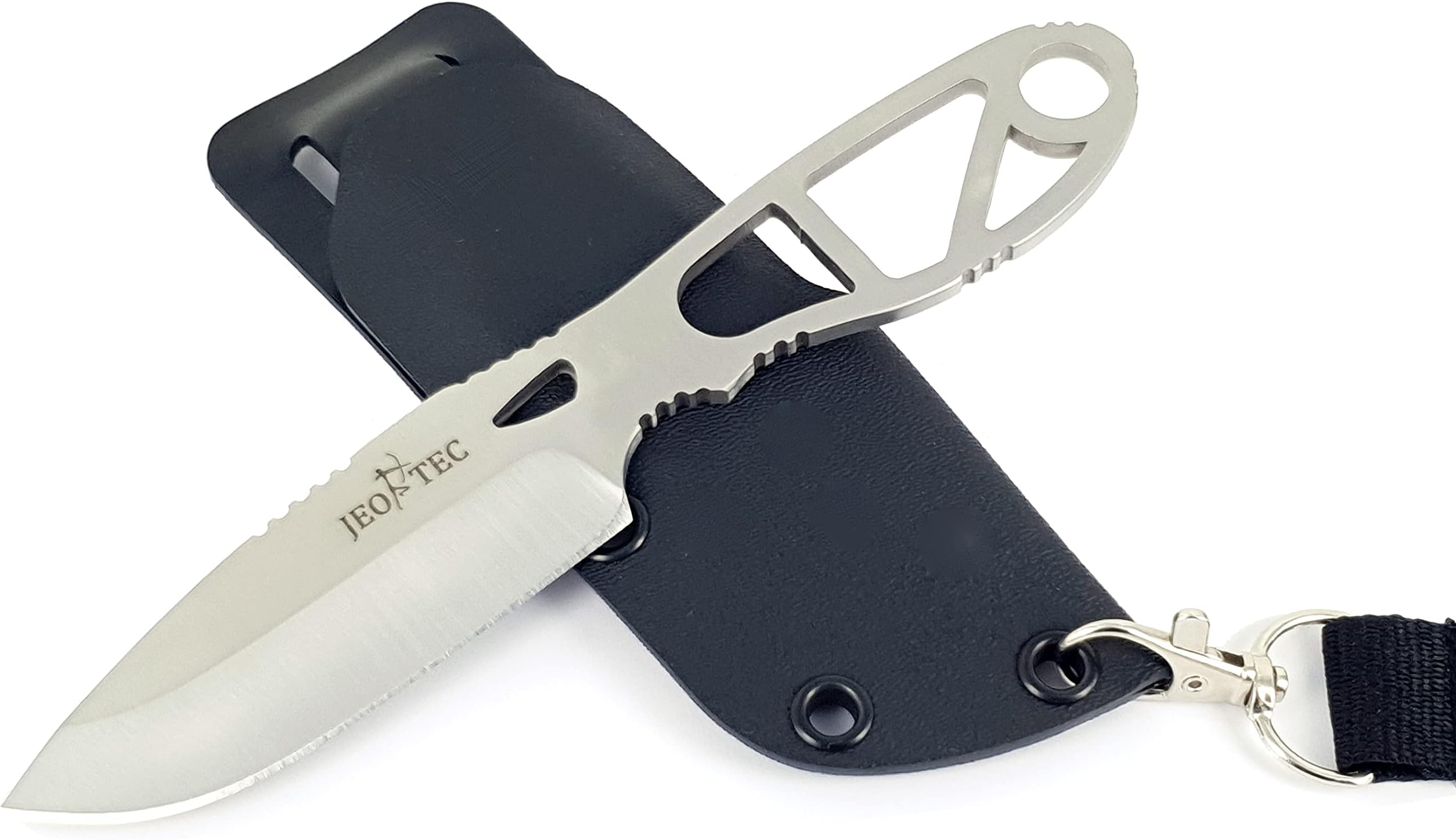 JEO-TECNº12 Bushcraft Outdoor Belt and Neck Knife, Overall Length: 6.57", Stainless Steel MV-58, Kydex Sheath, Handmade in Spain