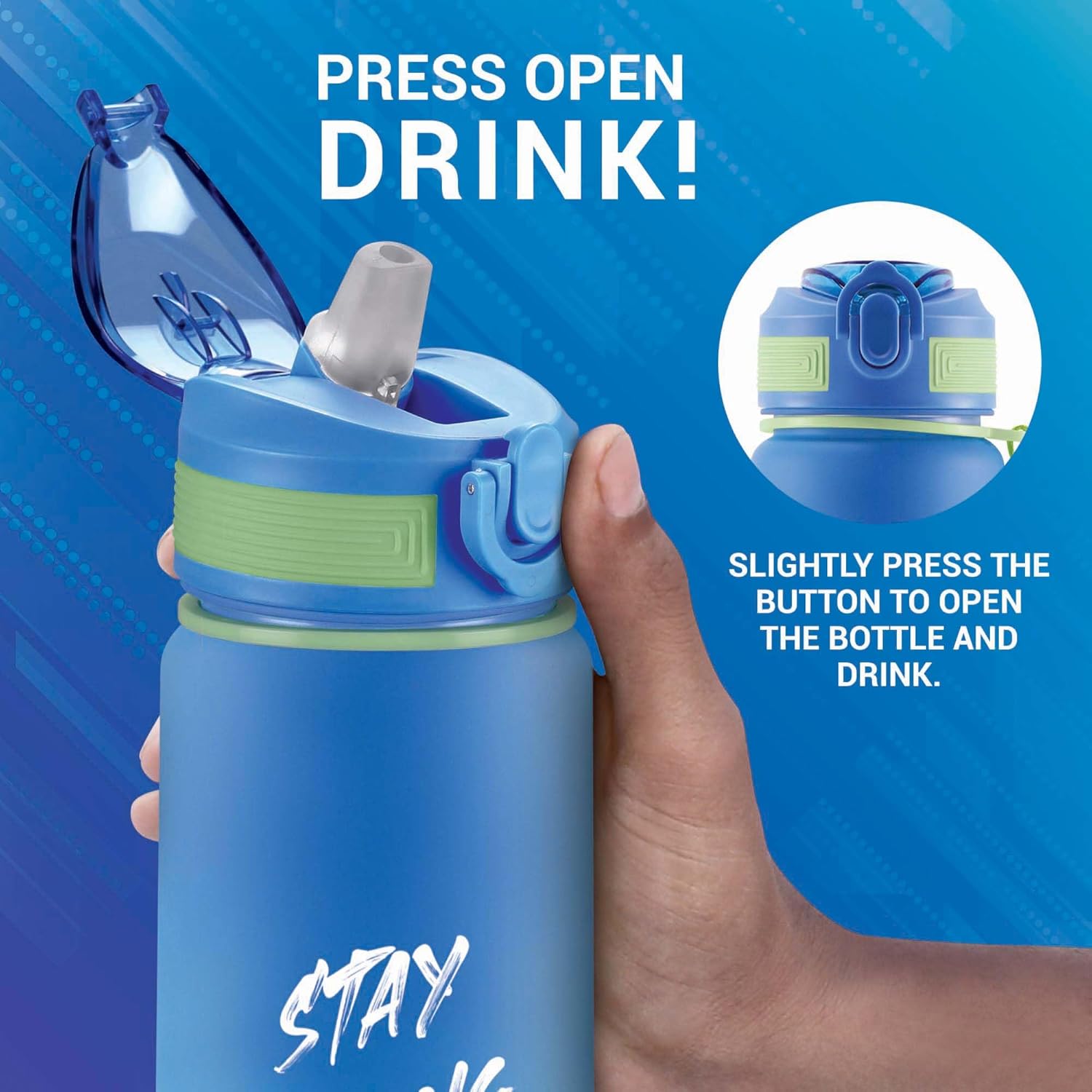 MILTON Gen'Z Water Bottle 1 ltr (Stay Strong), Motivational Water Bottles With Leak Proof Flip-Top Cap & Capacity Mark, Gym Bottle Sipper Water Bottle For Adults, Plastic, Blue