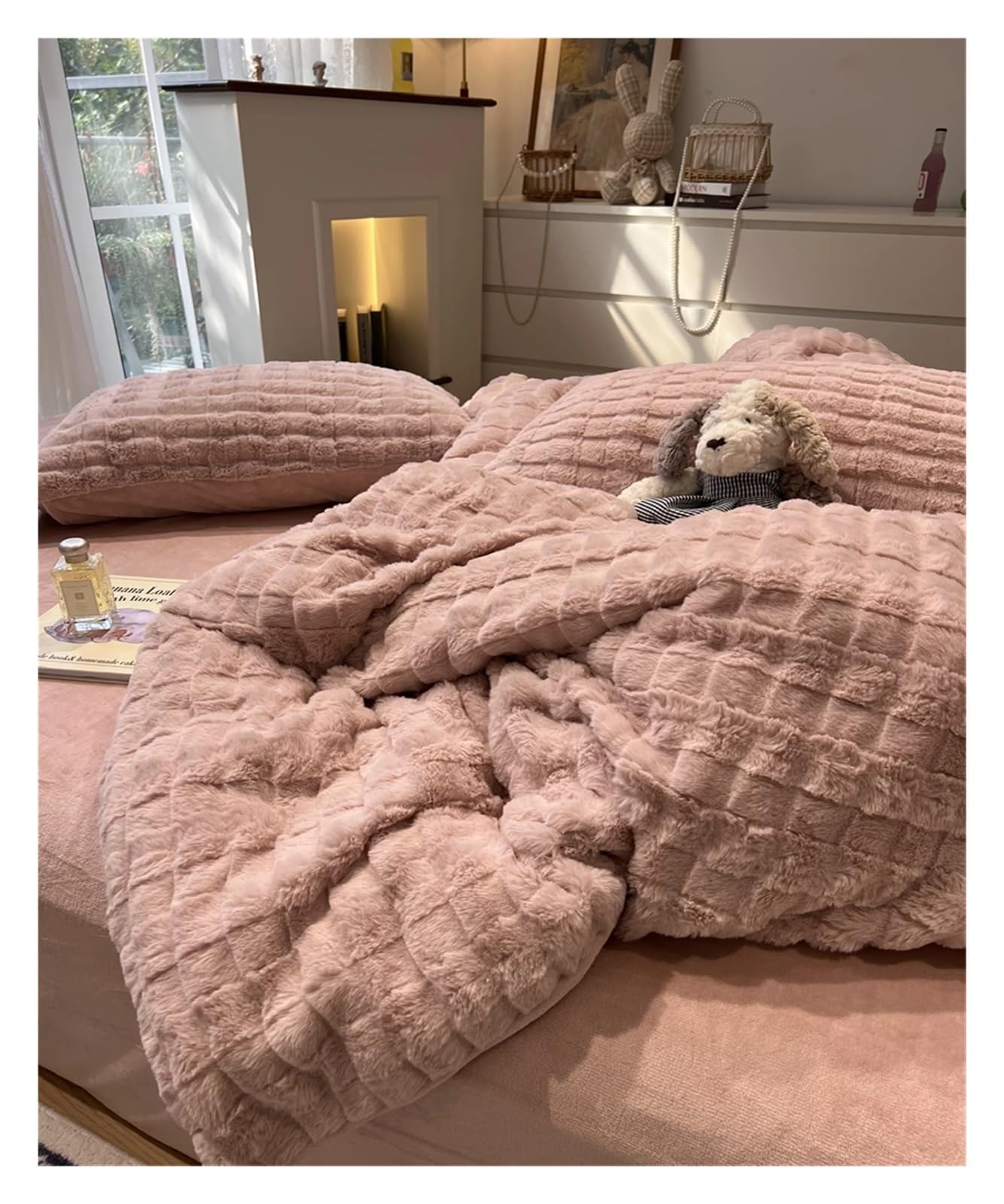 Ensemble de couette de lit vert anti-froid en peluche douillette pour grand lit double