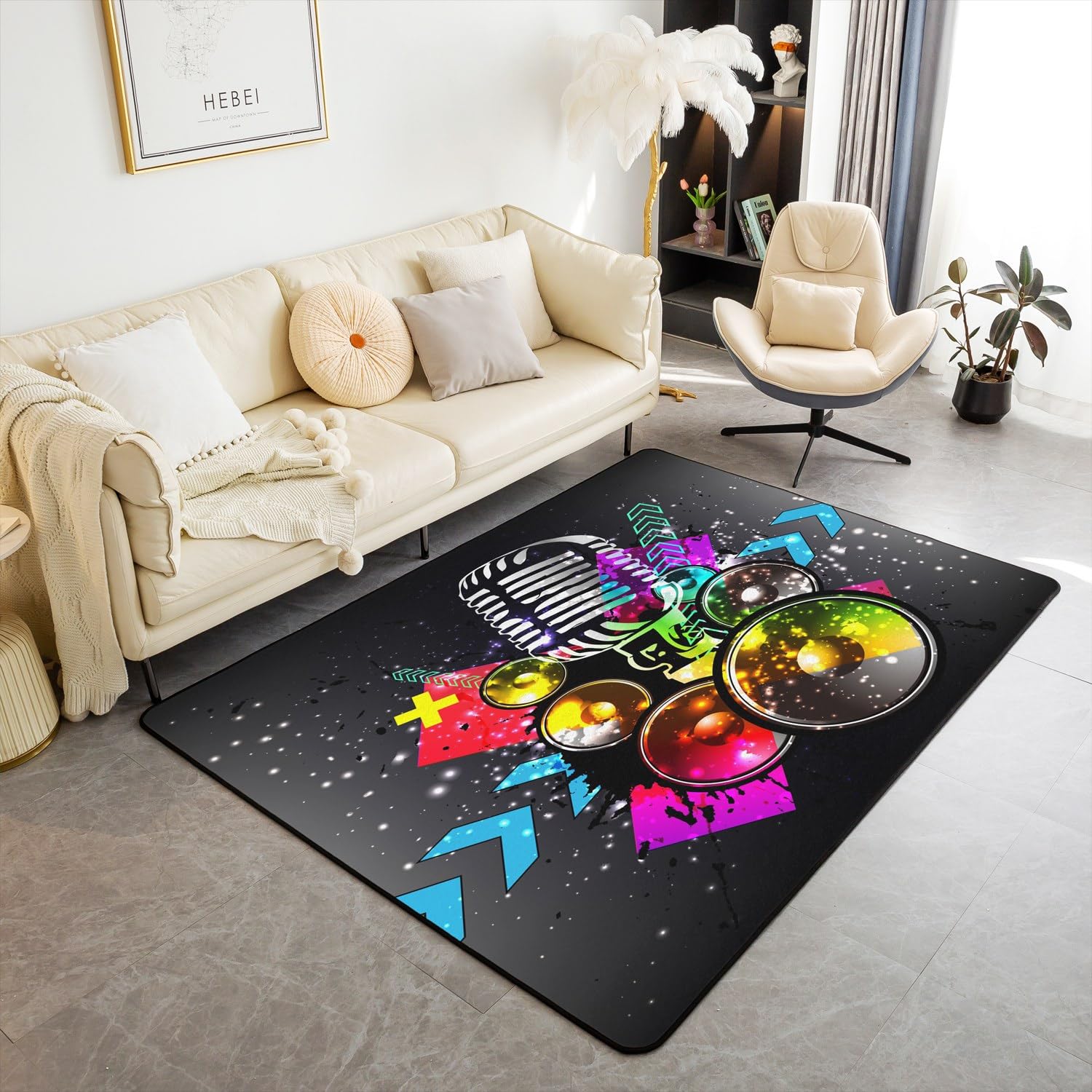 Set di tappeti decorativi con microfono, stile retrò, con musica, 150 x 200 cm, per bambini, ragazzi, ragazze, cantante, decorazione per soggiorno, camera da letto, in microfibra, tappetino musicale