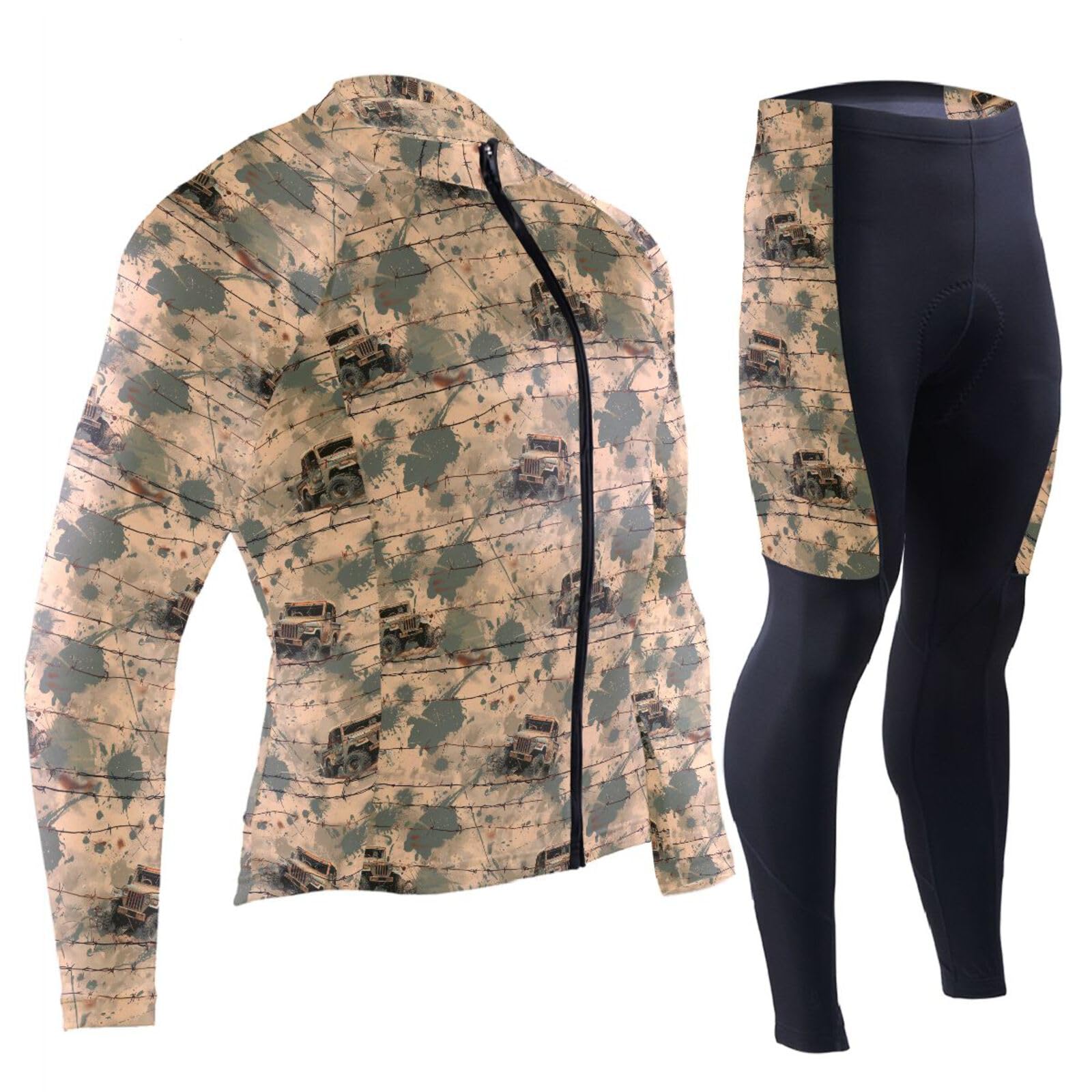 Herren-Radtrikot mit Taschen, schnelltrocknend, langärmelig, 3D-gepolstert