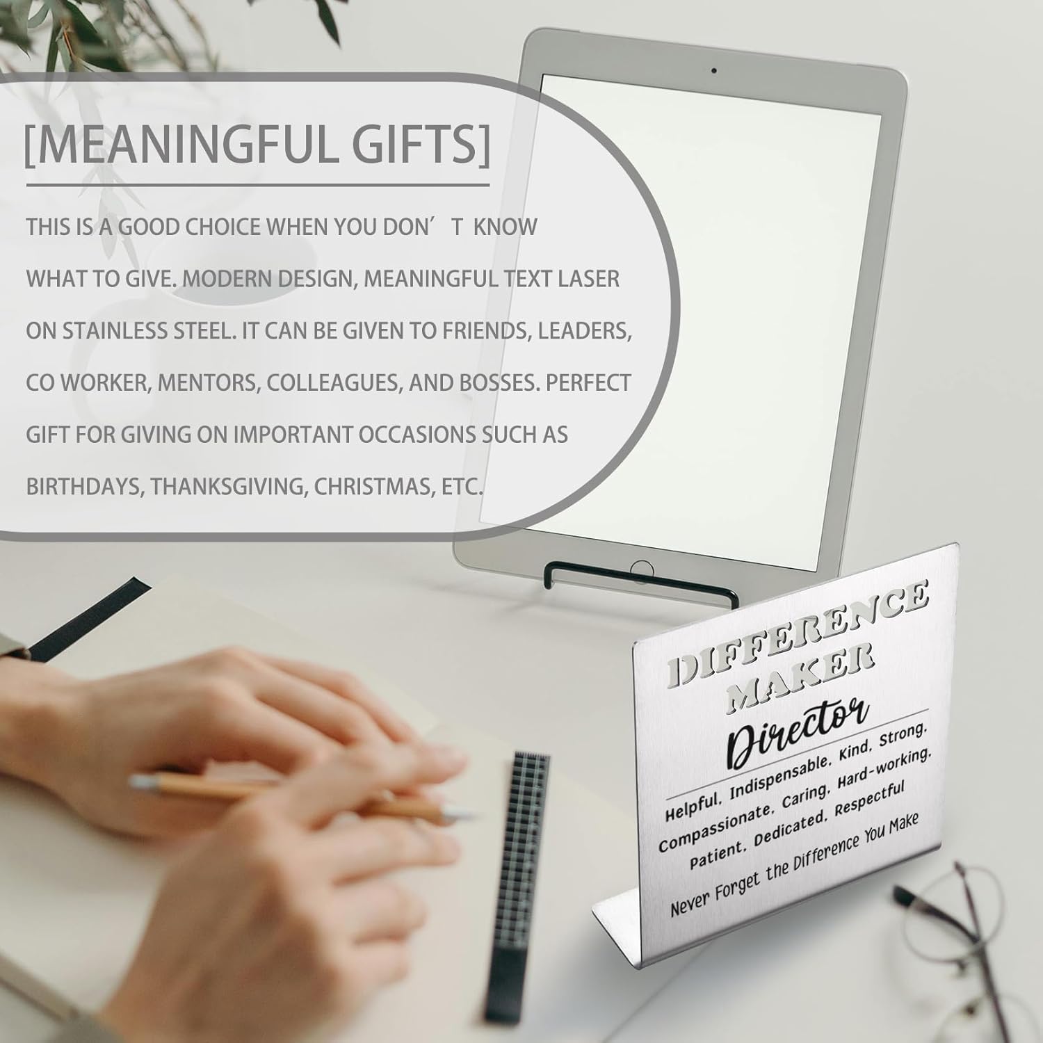 Director Appreciation Gifts, Difference Maker Stainless Steel Desk Sign, Thank You Office Decor Gift for Boss Leader Manager Director Mentor, Inspirational Desk Plaque bke71 - Image 3