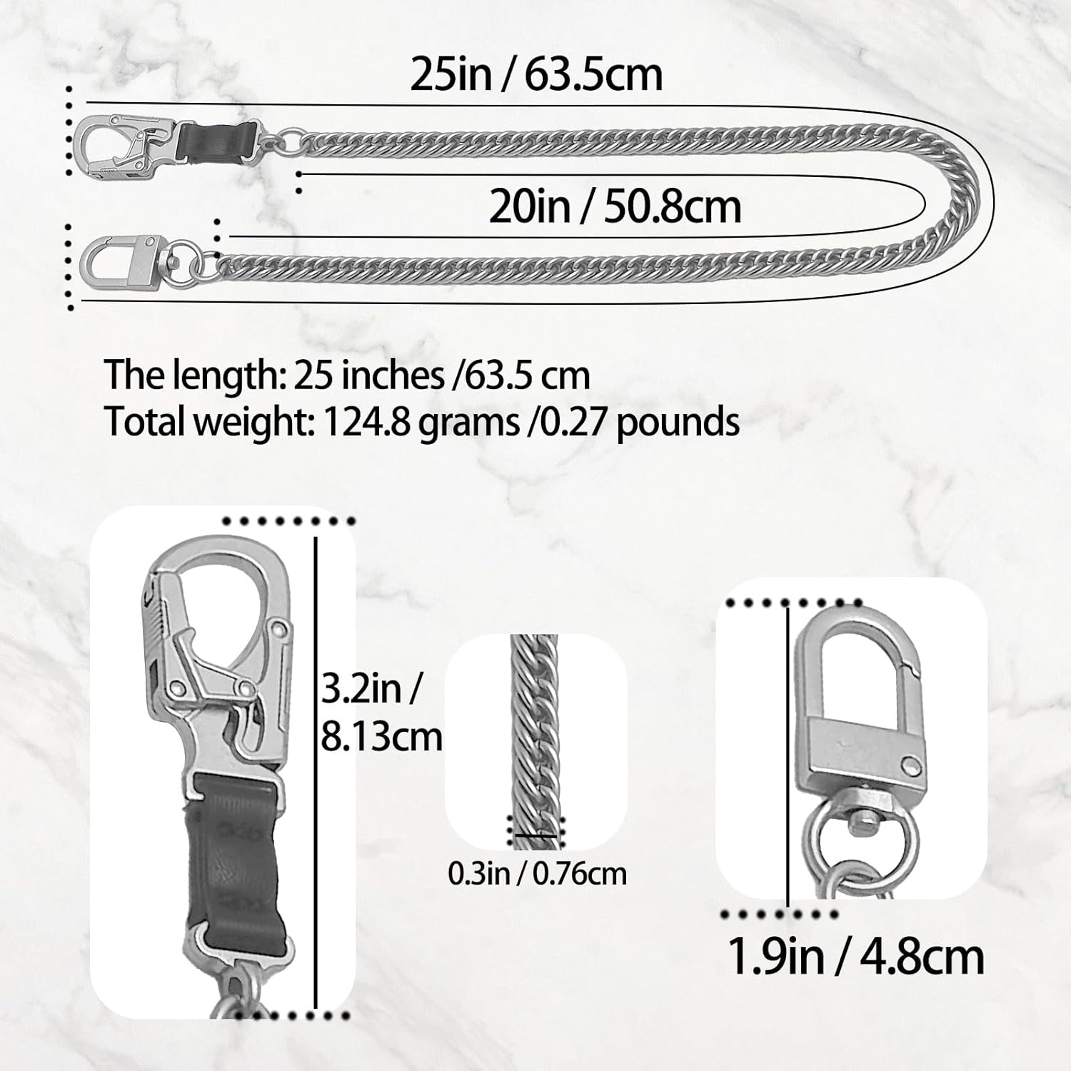 Ahiller 25" Long Wallet Chain for Men, Lightweight Stainless Steel Keychain with Alloy Double Lock Carabiner for Daily - Image 5