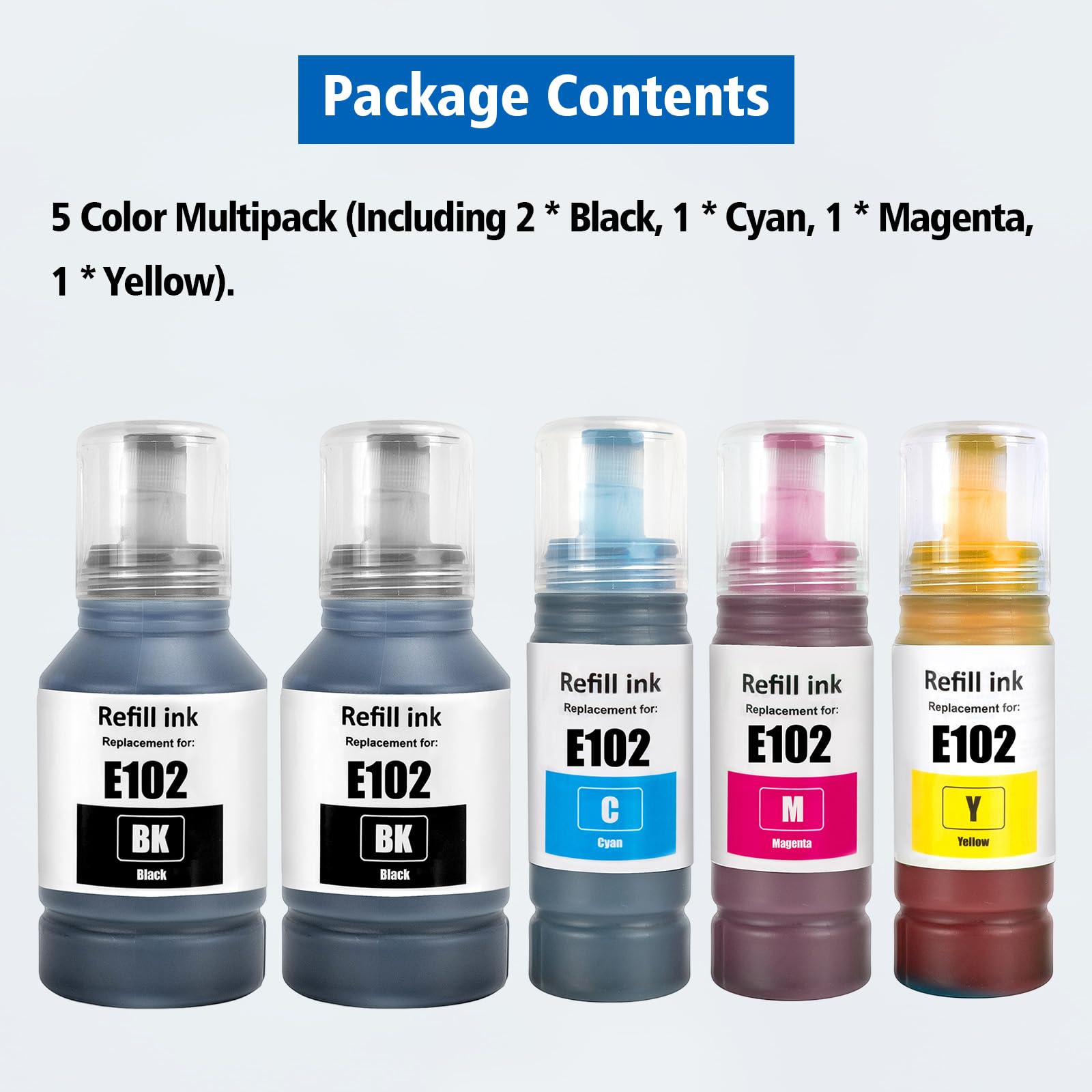 102 Inchiostro Multipla Compatibile per Epson ET-2750 ET-2756 ET-2850 ET-2851 ET-2856 ET-3700 ET-3750 ET-3850 ET-4500 ET-4700 ET-4750 ET-4850 ET-4856 ET-15000 Stampante (BK*2/C/M/Y)