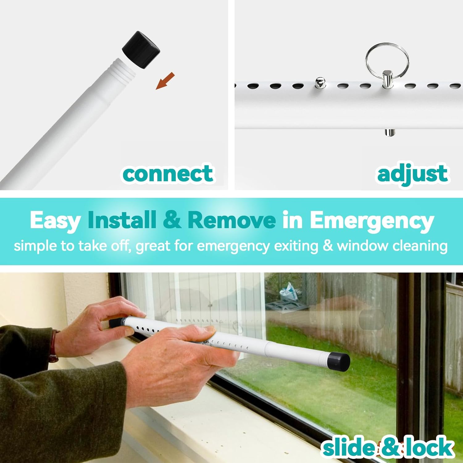 Window Security Bars, 18"-51" Adjustable Window Bars Security Inside, Burglar Bars for Home Safety, Window Stoppers for Up and Down Windows, Sliding Glass Door, Window Jammer Stick Vertical, 2 Pack