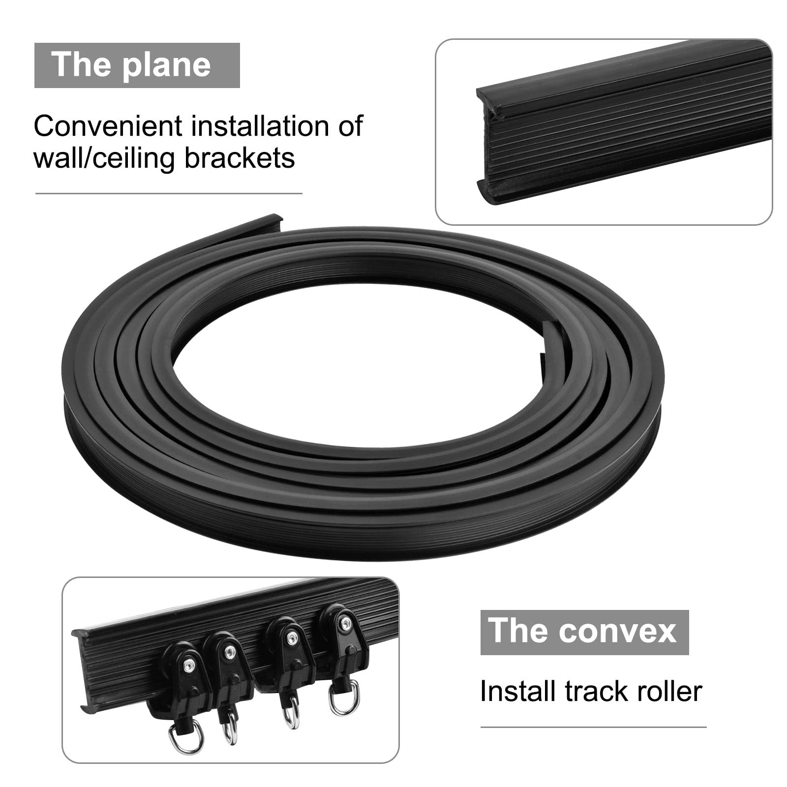 Rail De Rideau Incurvé Pliable 5m Au Plafond - Support Flexible Pour Rideau Séparateur Pièce Ou Fenêtre, Blanc Avec Crochets Argent - Kit Complet