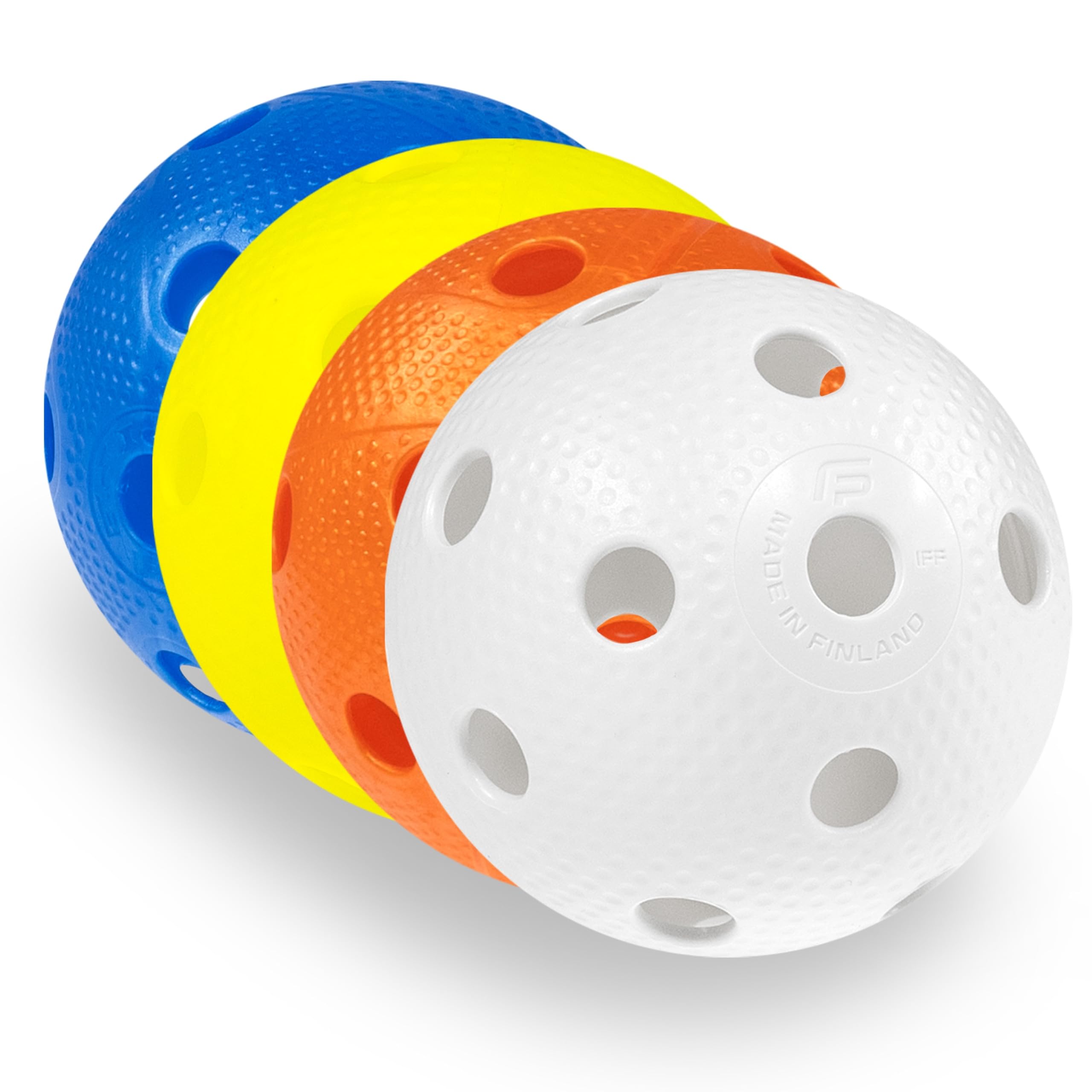 Fat Pipe Floorball & Unihockey Ball Set di 4 palline da competizione + palla da allenamento con certificato IFF per qualità testata, Made in Finland