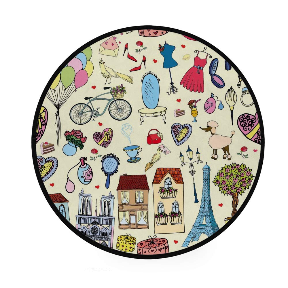 Paillasson intérieur extérieur rond motif Paris, tapis absorbant pour animal domestique