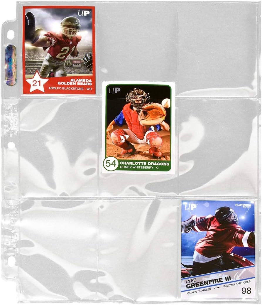 Ultra PRO - 11-Hole Punch 9-Pocket Pages Silver Series, 100 Pages to Store Trading Cards, Baseball cards, Pokemon and Baseball Card Sleeves, Card Protector Sheets for Binders