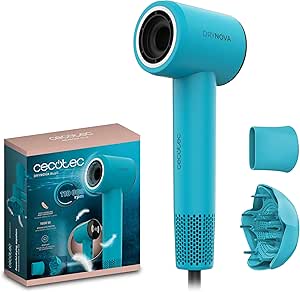 Cecotec Secador de Pelo Compacto y Ligero DryNova Blue Wave. 1600W, 110000RPM, Motor Brushless, Difusor y Concentrador, Generador de Iones, Silencioso y Duradero, 4 Ajustes de Temperatura