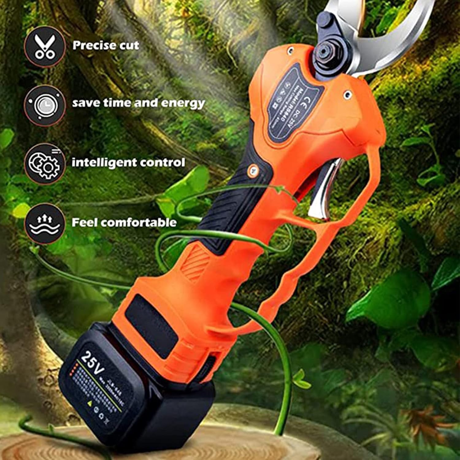 Cordless Pruning Shears Electric Pruning Shears Tree Branch Pruner Lithium Battery Powered,with High Reach Extension Pole/LCD Display Screen,for Garden and High Branch Pruning,30cm