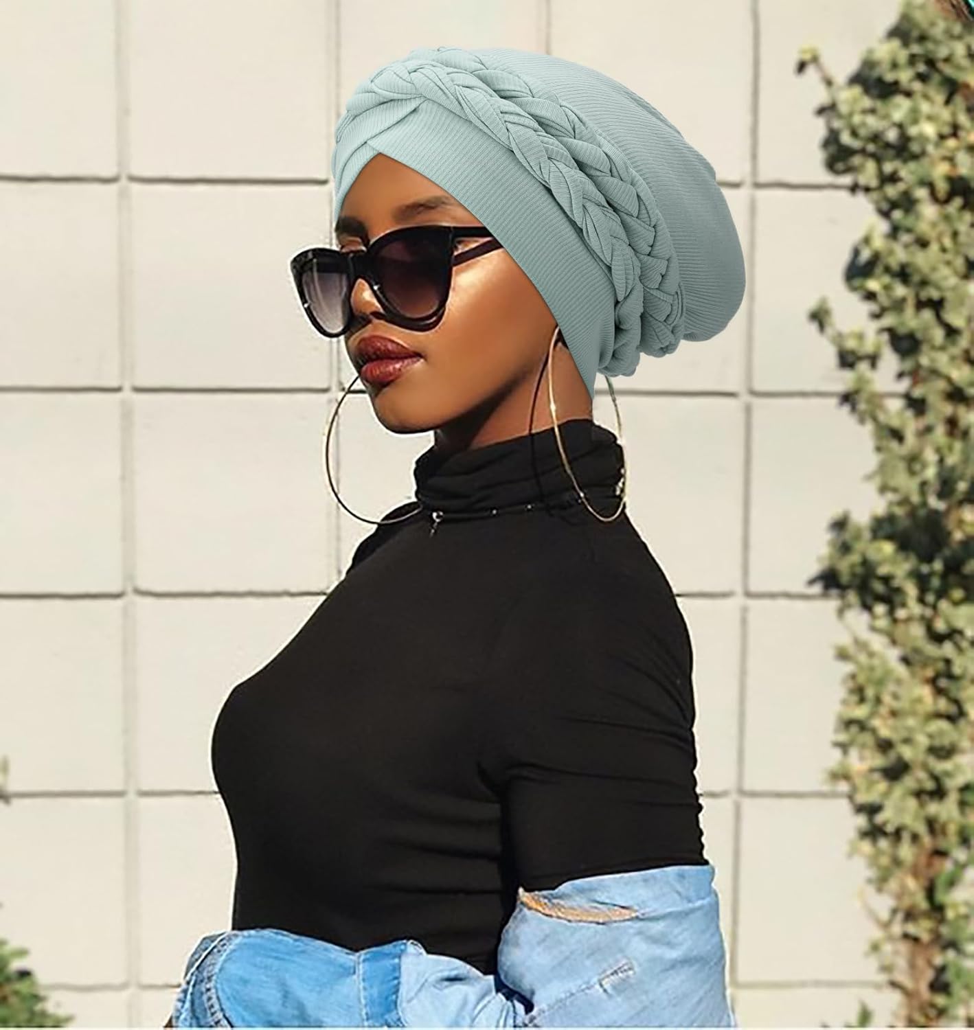 DRESHOW African Women Turban Caps Beanie Pre-Tied Double Twisted Braid Hair Cover Wrap Hat Headwraps for Black Women - Image 4