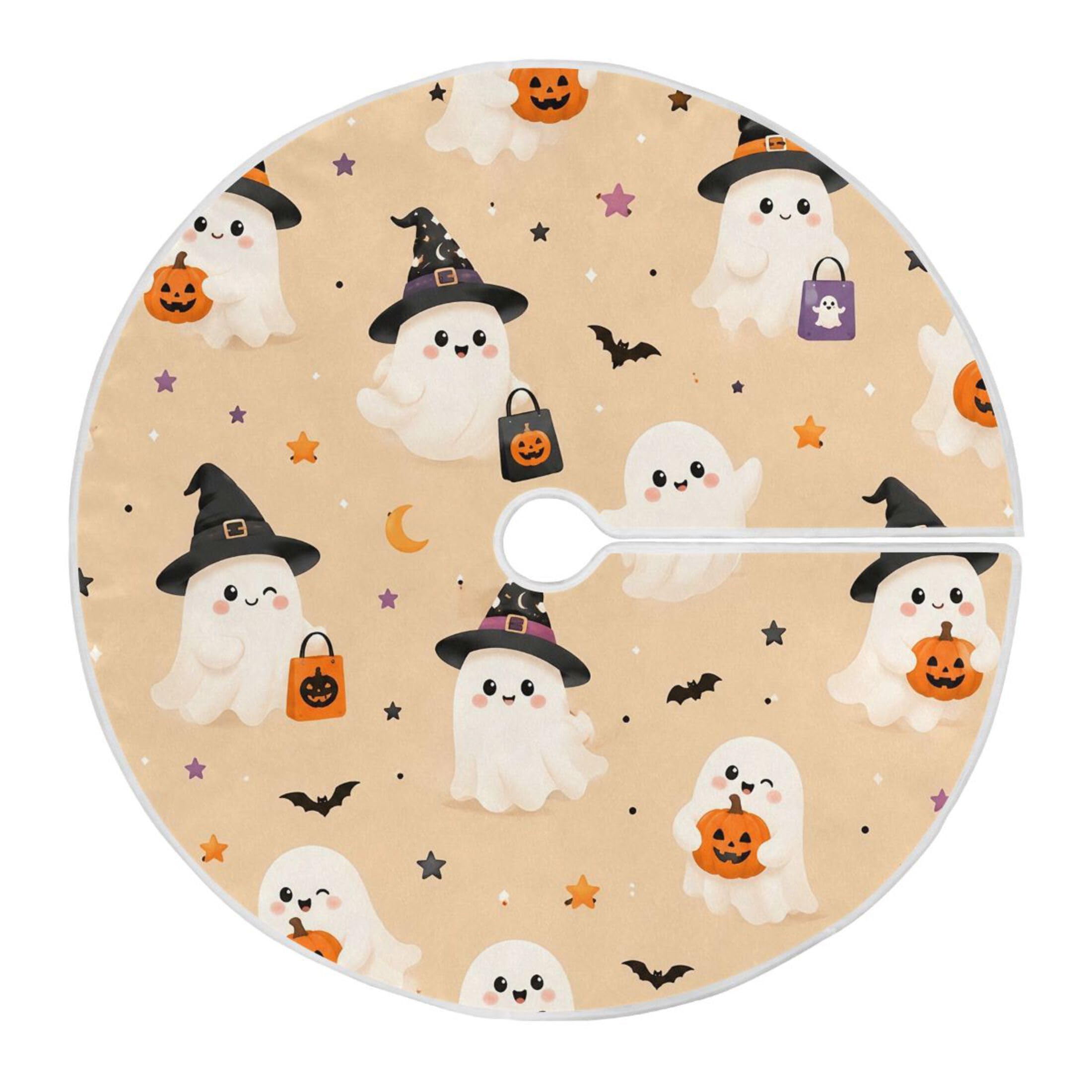 Fuauuyl Ghosts Christmas Tree Skirt 48 in Indoor Outdoor Tree Mat for Farmhouse Holiday Party Decoration