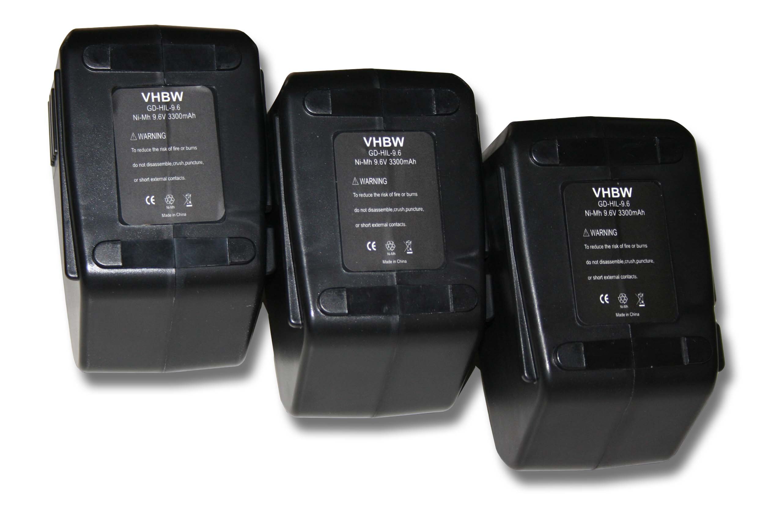 vhbw 3x Ni-MH akumulator 3300 mAh (9,6 V) do narzędzi Hilti SB10, Hilti BD2000 jak Hilti BP10265605, 315078, 334584, SPB105.