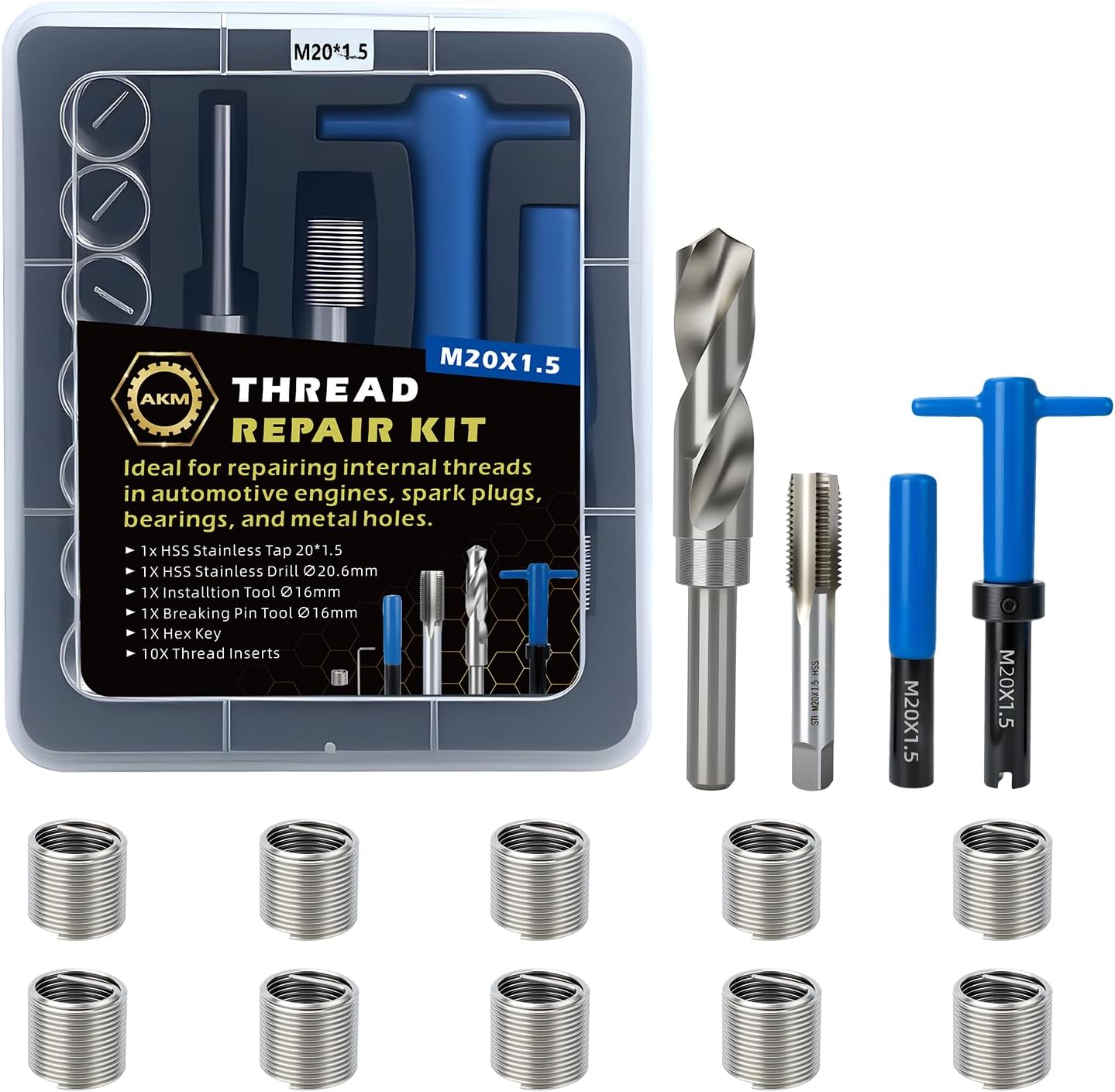 AKM 15PCS M20*1.5 Metric Thread Repair Kit