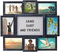 Melannco Distressed Black 8-Opening Photo Collage Letterboard Frame, Customizable 19x17 Inch Wall Decor