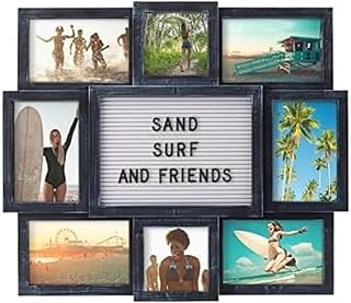 Melannco Distressed Black 8-Opening Photo Collage Letterboard Frame, Customizable 19x17 Inch Wall Decor