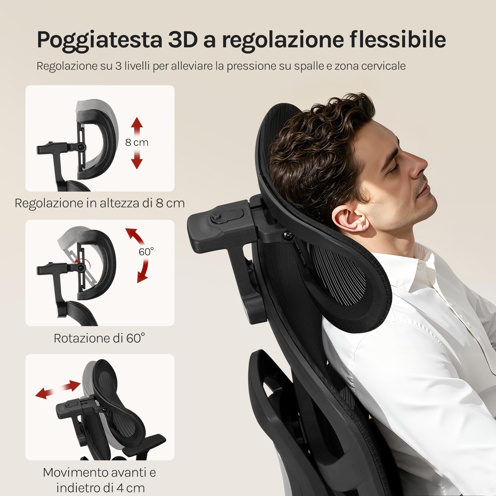 WOLTU Sedia da Ufficio Ergonomica, Sedia Girevole, Nero