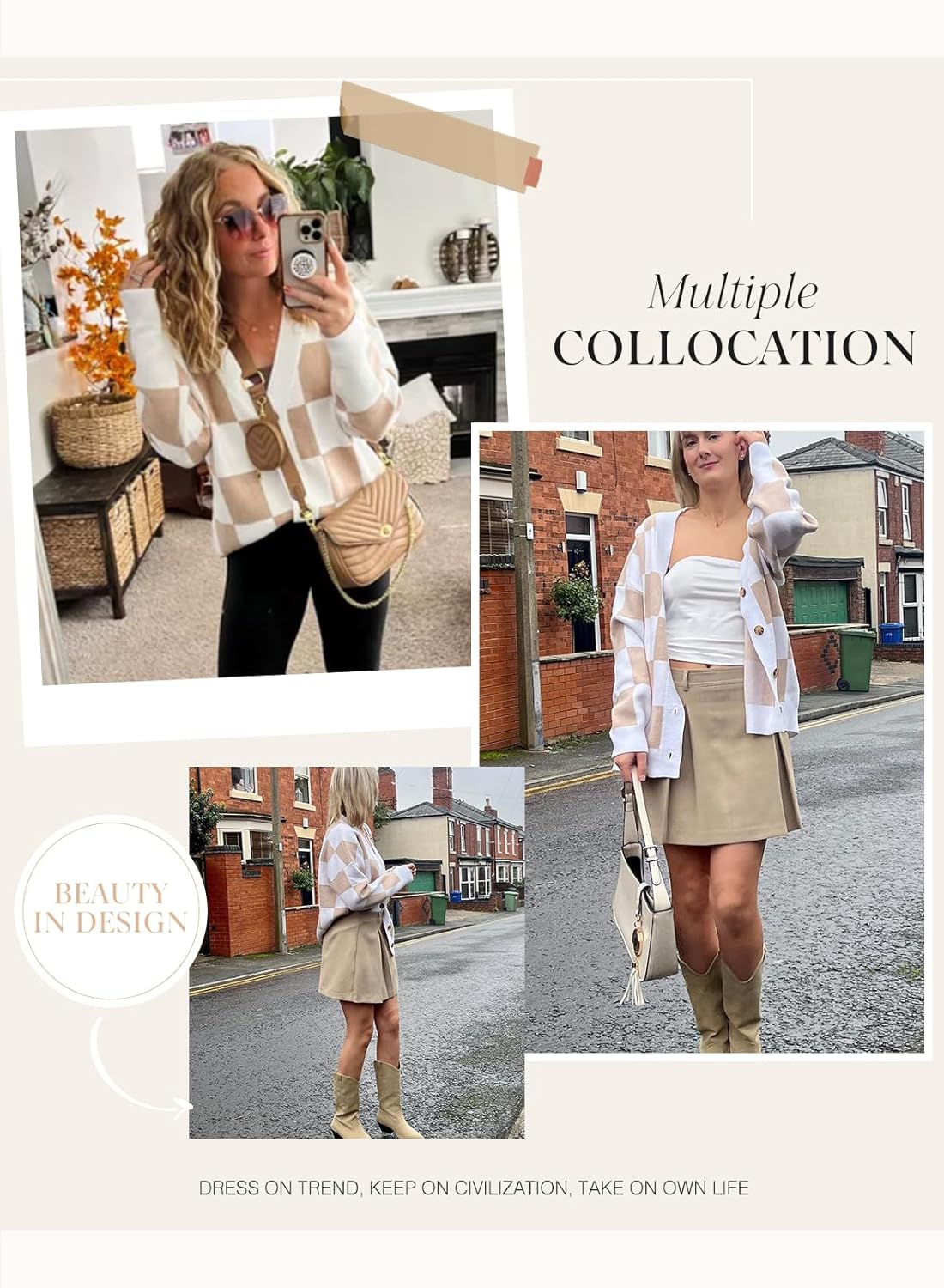 Dokotoo Womens Plaid V Neck Button Down Long Sleeve Cable Knit Oversized Cardigan Sweaters Tops - Image 5