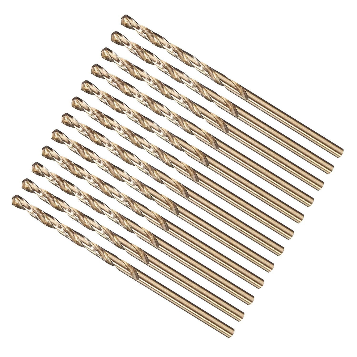 METALLIXITY Drill Bit (#58) 12Pcs, M2 High-Speed Steel Micro Number Bits Spiral Flute 135°Point Tip Gold Finish for Stainless Steel Iron Copper Aluminum Hard Metal